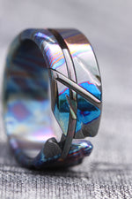 Weathered zirconium timascus damascus ring, cross zrti ring