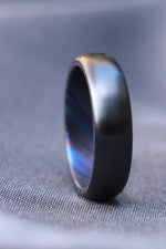 6mm domed black titanium / ZrTi , black timascus, zirconium titanium