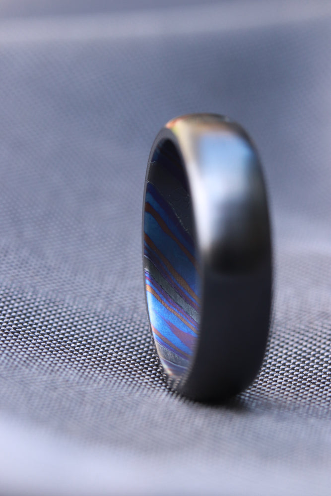 6mm domed black titanium / ZrTi , black timascus, zirconium titanium