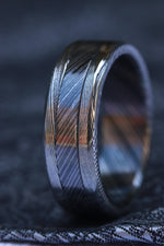 7mm wide black zrti /NbZr& damasteel band, niobium zirconium damascus, men's wedding band