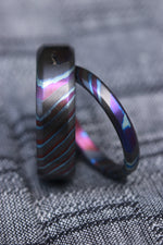 Timascus zrti set 2 rings 3mm-9mm wide timascus ring, mokuti ring  black timascus ring