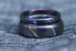 Timascus zrti set 2 rings 3mm-9mm wide timascus ring, mokuti ring  black timascus ring