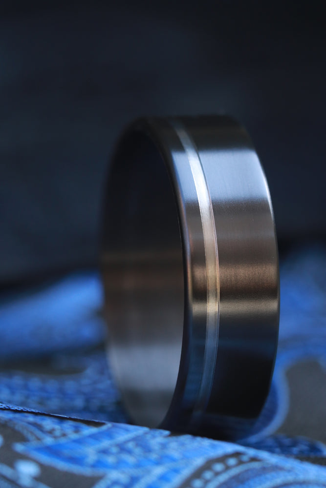 Satin Zirconium ring with groove black rings for men
