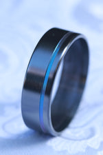 Satin Zirconium ring with groove black rings for men, chameleon groove black wedding band