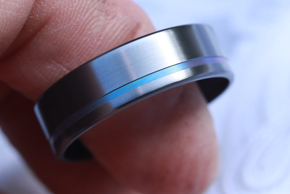 Satin Zirconium ring with groove black rings for men, chameleon groove black wedding band
