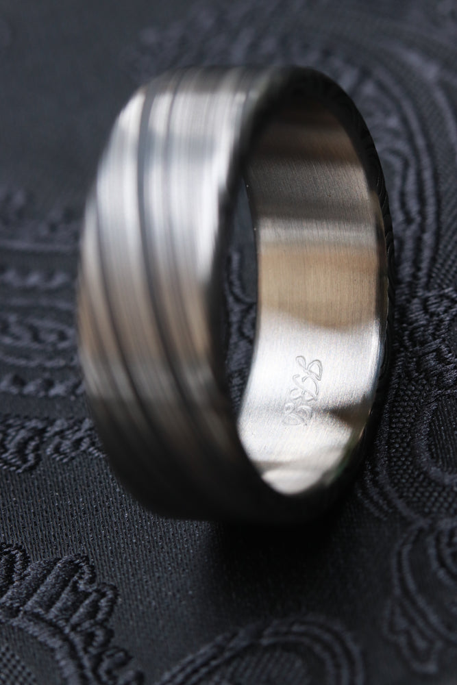 8mm Damascus steel ring Stainless Damasteel "s/b dark leaf" Customizable ring! Darker color etch. Damascus steel ring mens rings wedding band