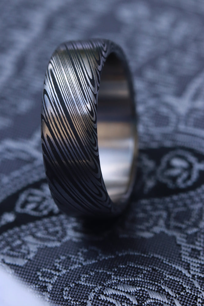 New* Damascus steel ring Stainless steel damasteel customizable ring! Darker color etch. Damascus steel ring genuine damascus ring