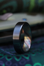 5mm Black titanium / ZrTi brushed ziconium titanium timascus ring, black timascus ring, men's rings weddingrings, zirconium damascus