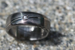 Damasteel ring 7mm wide /  2mm white sapphire 14k gold customizable