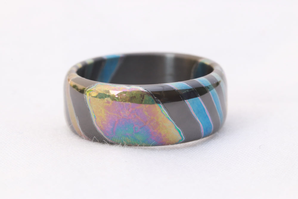 Florescent LIMITED EDITION***DARK Black Timascus ring 8mm (semi-polished) timascus ring, mokuti ring, colorful ring, hypoallergenic jewelry, Zirconium