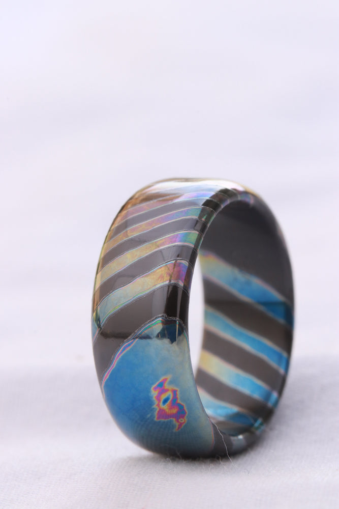 Florescent LIMITED EDITION***DARK Black Timascus ring 8mm (semi-polished) timascus ring, mokuti ring, colorful ring, hypoallergenic jewelry, Zirconium