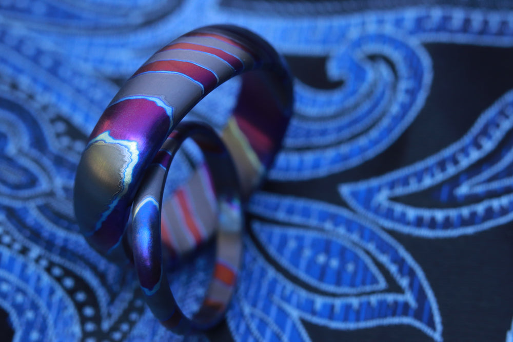 Timascus zrti set 2 rings 2.5mm-9mm wide timascus ring, mokuti ring  black timascus ring