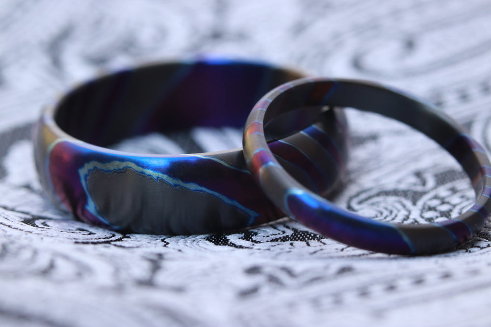 Timascus zrti set 2 rings 2.5mm-9mm wide timascus ring, mokuti ring  black timascus ring
