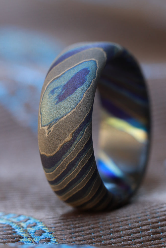 Sandblasted LIMITED EDITION*** rolled edge 8mm Black Timascus zrti ring 3mm-9mm wide timascus ring, mokuti ring 8mm ring black timascus ring