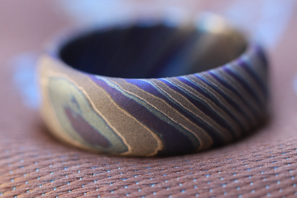 Sandblasted LIMITED EDITION*** rolled edge 8mm Black Timascus zrti ring 3mm-9mm wide timascus ring, mokuti ring 8mm ring black timascus ring