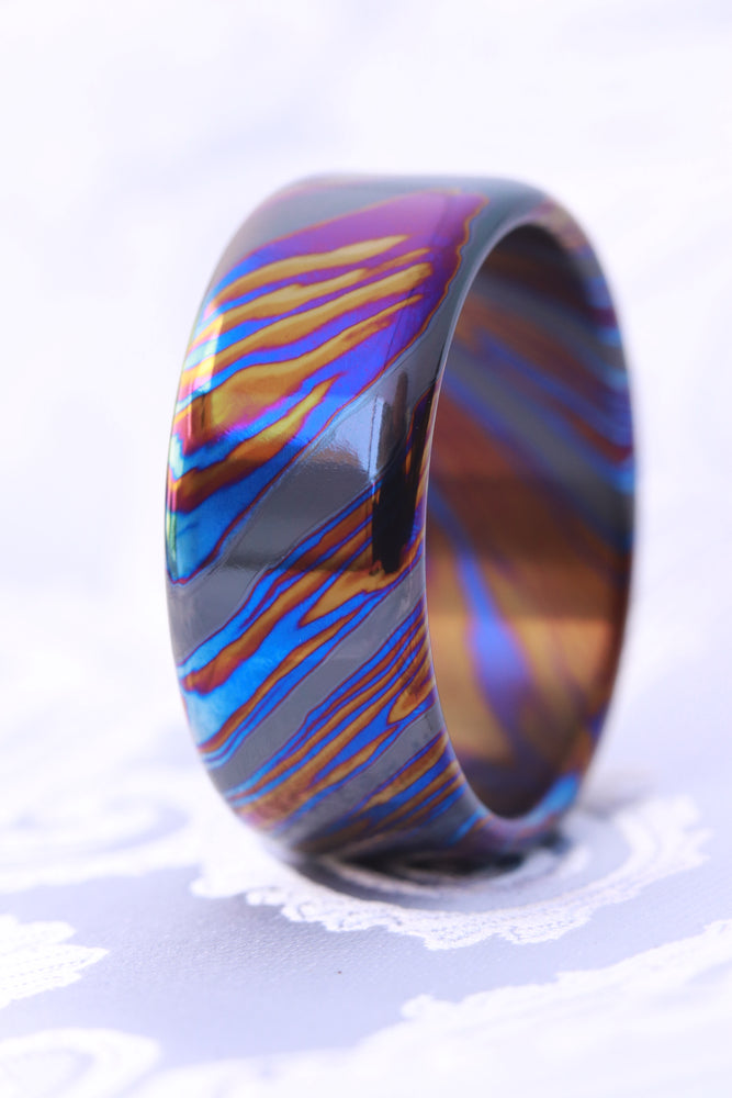 10mm ZrTi ring timascus ring, mokuti ring (polished finish) zirconium titanium