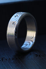 X3 VS1 diamonds 14k wht gold damasteel band