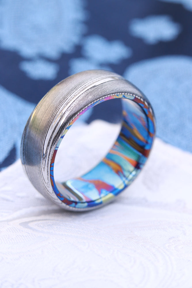 Dragons breathe 6-8mm damasteel and titanium damascus