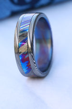 Damascus steel ring 8mm Black Timascus Mokuti & Stainless black timascus ring, mokuti ring, wedding ring