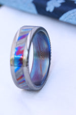Damascus steel ring 8mm Black Timascus Mokuti & Stainless black timascus ring, mokuti ring, wedding ring