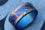 10mm Black Timascus / Mokuti & Stainless Damascus (damasteel) zirconium titanium, damascus black timascus ring, mokuti ring