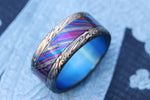 10mm Black Timascus / Mokuti & Stainless Damascus (damasteel) zirconium titanium, damascus black timascus ring, mokuti ring