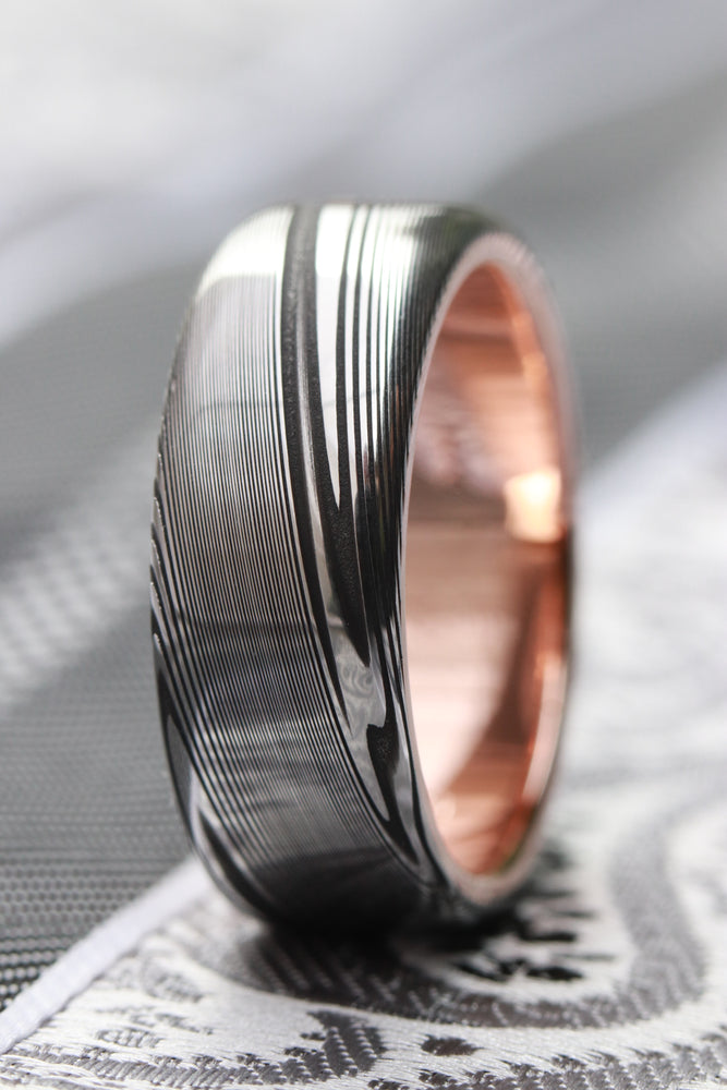 Gold & Stainless Damascus  14k 18k customizable stainless damascus steel ring gold ring