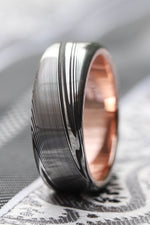 Gold & Stainless Damascus  14k 18k customizable stainless damascus steel ring gold ring