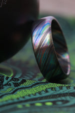 Black Timascus ring / ZrTi 8mm wide florescent timascus ring, mokuti ring (satin finish) black timascus ring zirconium ring mens rings edc