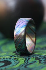 Black Timascus ring / ZrTi 8mm wide florescent timascus ring, mokuti ring (satin finish) black timascus ring zirconium ring mens rings edc