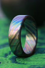 Black Timascus ring / ZrTi 8mm wide florescent timascus ring, mokuti ring (satin finish) black timascus ring zirconium ring mens rings edc