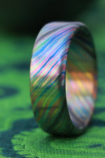 Black Timascus ring / ZrTi 8mm wide florescent timascus ring, mokuti ring (satin finish) black timascus ring zirconium ring mens rings edc