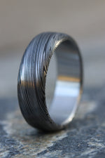 7mm Damascus steel ring for men Stainless Damasteel  "dark sandblasted leaf"