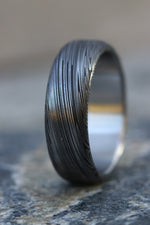 7mm Damascus steel ring for men Stainless Damasteel  "dark sandblasted leaf"