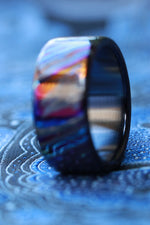 Black titanium lined 8-10mm zirconium band Black / ZrTi brushed ziconium timascus ring,black timascus ring, mens rings weddingrings, zirconium damascus