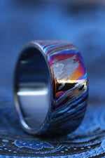 Black titanium lined 8-10mm zirconium band Black / ZrTi brushed ziconium timascus ring,black timascus ring, mens rings weddingrings, zirconium damascus