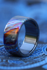 Black titanium lined 8-10mm zirconium band Black / ZrTi brushed ziconium timascus ring,black timascus ring, mens rings weddingrings, zirconium damascus