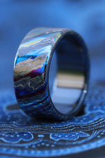 Black titanium lined 8-10mm zirconium band Black / ZrTi brushed ziconium timascus ring,black timascus ring, mens rings weddingrings, zirconium damascus