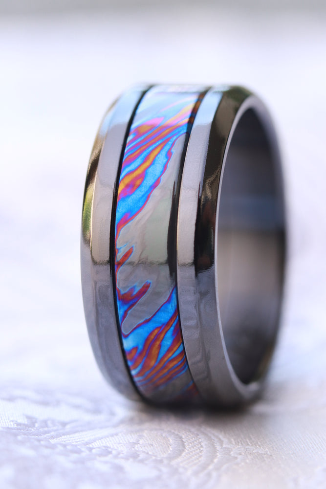 Grayson BLK" Limited Edition Series-10.5mm black titanium ring, timascus ring