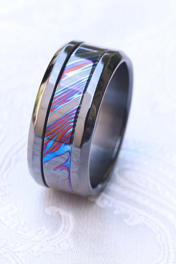 Grayson BLK" Limited Edition Series-10.5mm black titanium ring, timascus ring