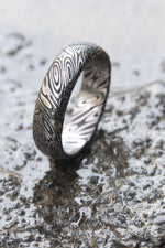 6mm domed black coral unique texture Customizable ring! Damascus steel ring, damascus ring, genuine damasteel damascus mens rings