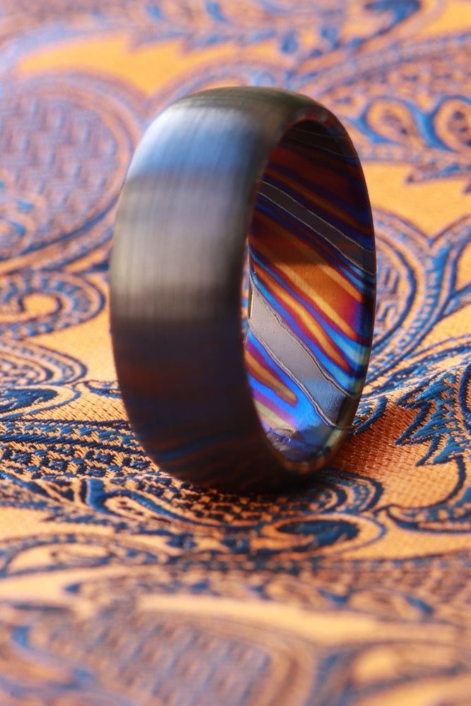 8mm domed black titanium / ZrTi , black timascus