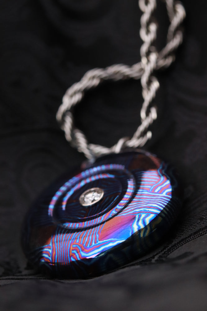 Diamond & titanium damascus timascus Necklace and pendan