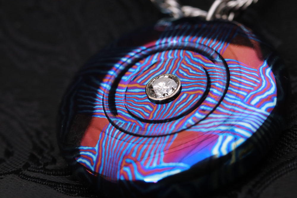 Diamond & titanium damascus timascus Necklace and pendan