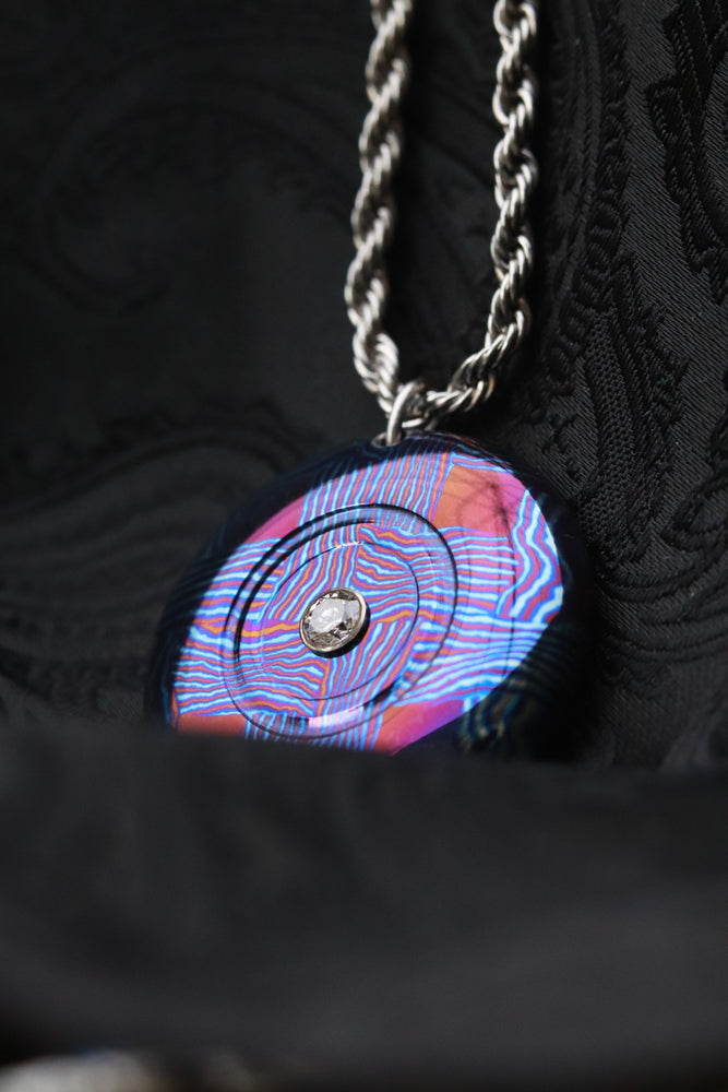 Diamond & titanium damascus timascus Necklace and pendan