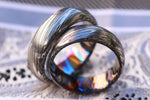 Ring set 6mm customizable Timascus / Mokuti & Stainless Damascus (damasteel)  timascus ring,black timascus ring, mokuti ring, zirconium rings