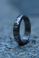 Stainless Damascus dark finish  "bamboo" 5mm damscus steel ring, damascus ring womens ring