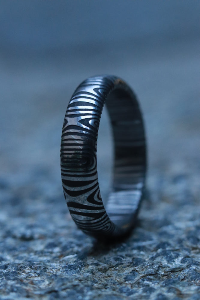 Stainless Damascus dark finish  "bamboo" 5mm damscus steel ring, damascus ring womens ring