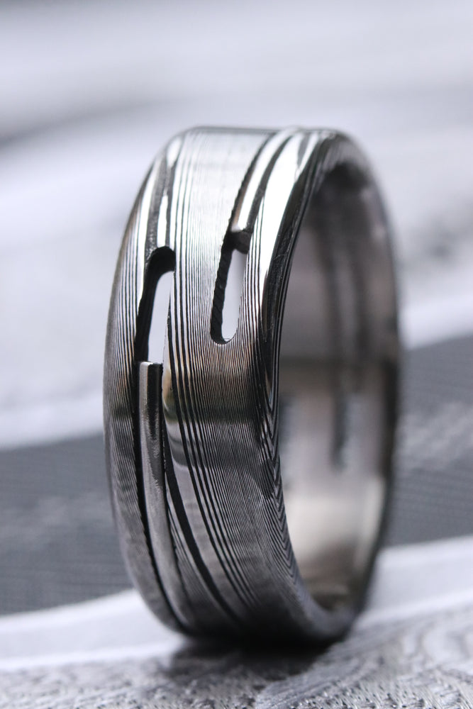 Hybrid "INTELLECT" handmade damascus damasteel ring