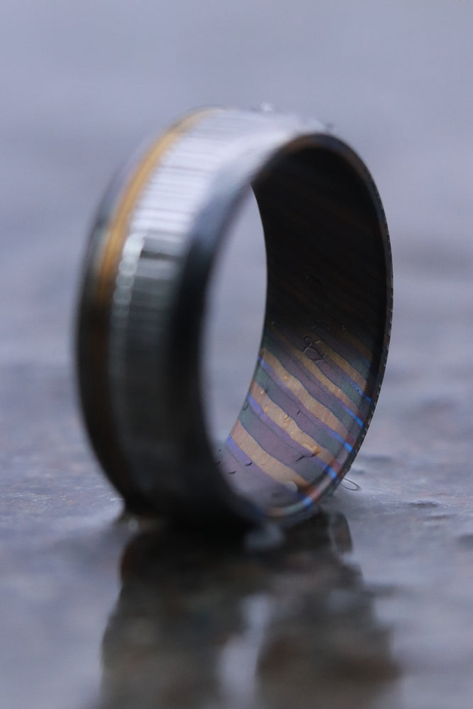 9mm wide black zrti / damasteel /ZrTi & titanium